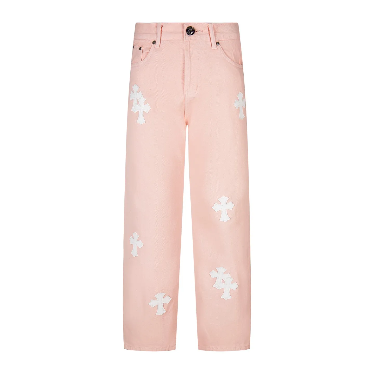 P270 Chrome hearts | CH Chrome hearts Limited edition cherry blossom pink leather jeans for girls. Charming dopamine personality jeans. Indispensable for fashionistas. The same model for celebrities. A model touted by many bloggers. This new pair of pants is perfect in terms of shape and upper body. It is no exaggeration to say that making a pair of jeans is equivalent to making 20 short-sleeved jeans. The fabric is made of high-quality imported denim. It has a unique high-end texture. I am very satisfied with it after washing and proofing several times. Style number: 1730# Color: Sakura pink Size: 28 30 32 34